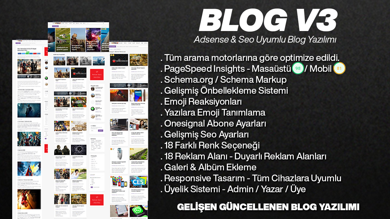 Blog Script V3 - Adsense & Seo Uyumlu - Onedio Tarzı - PageSpeed %98