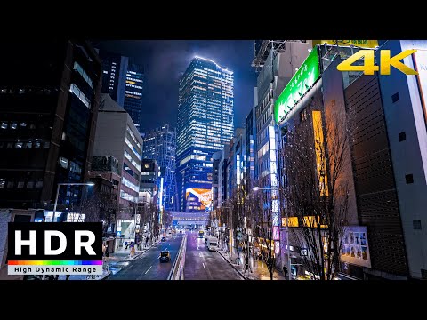4K HDR // Tokyo Karlı Gece Yürüyüşü - Şibuya'dan Shinjuku'ya - 2 saat